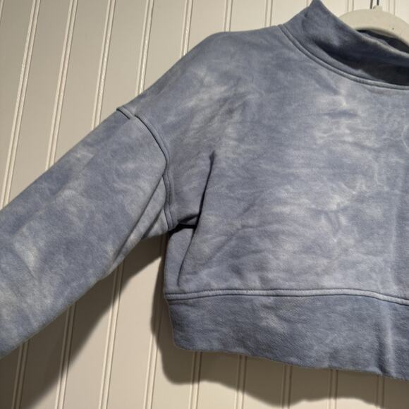 PopFlex Stunning Cropped Sweatshirt Mock Neck Blue Tie Dye Size Small - Picture 2 of 5